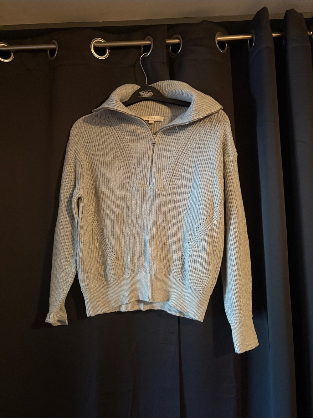 LOFT Light Gray Ribbed Half-Zip Sweater